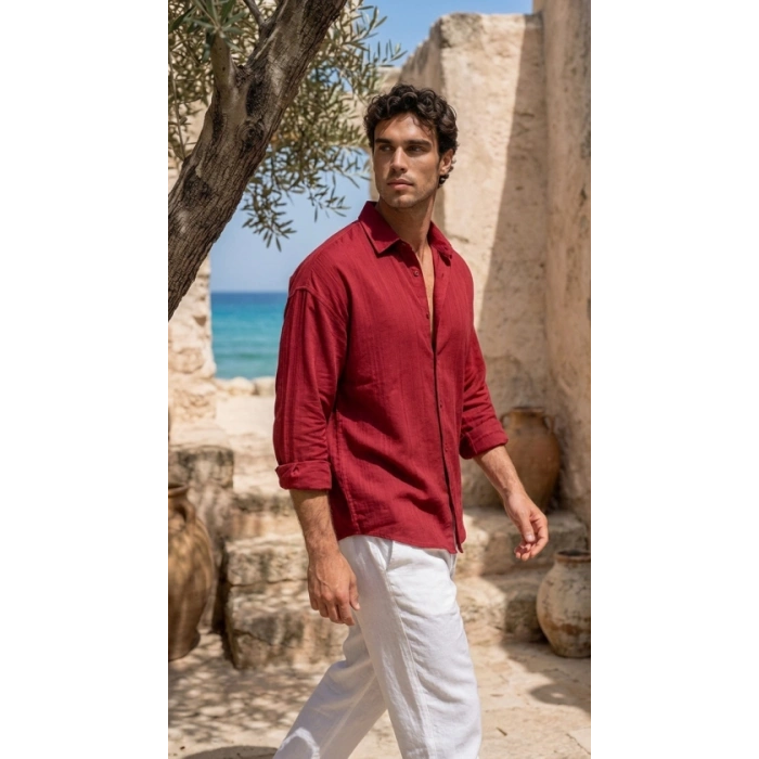 Erkek Armürlü Yarım Oversize üslin Gömlek