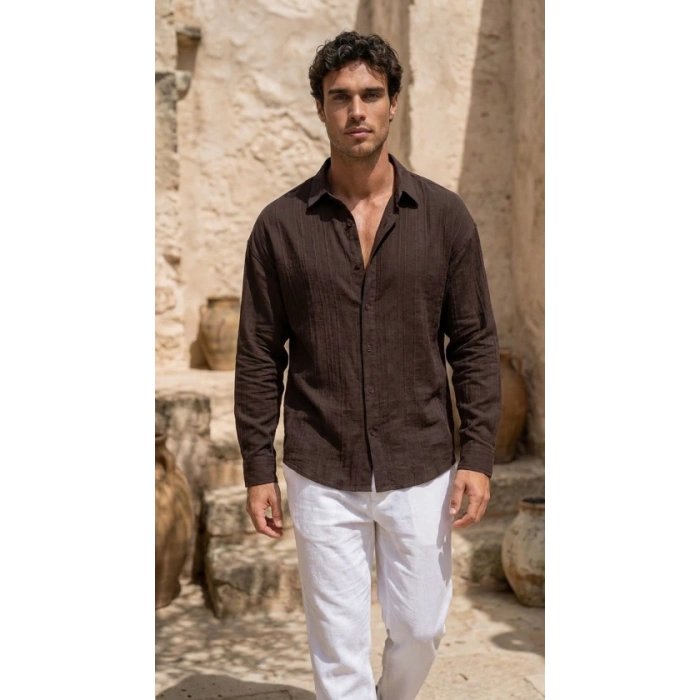 Erkek Armürlü Yarım Oversize Müslin Gömlek