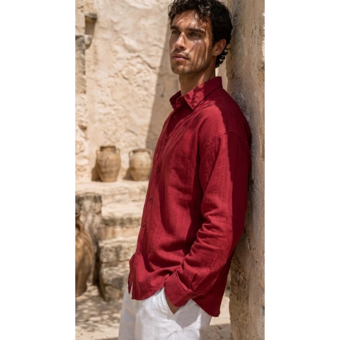 Erkek Armürlü Yarım Oversize üslin Gömlek