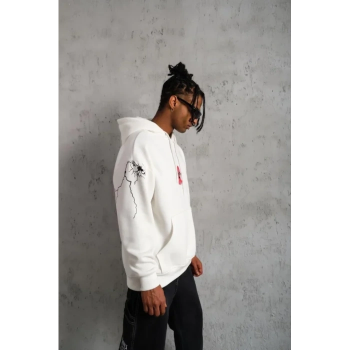 Erkek aske Baskılı Kapüşonlu weat  Beyaz