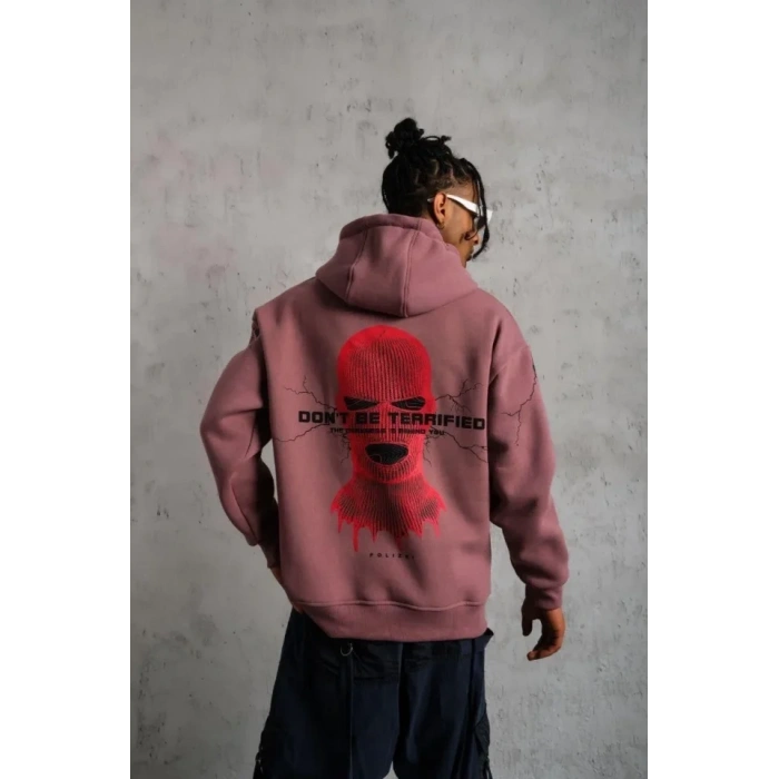 Erkek aske Baskılı Kapüşonlu weat  Gül Kurusu