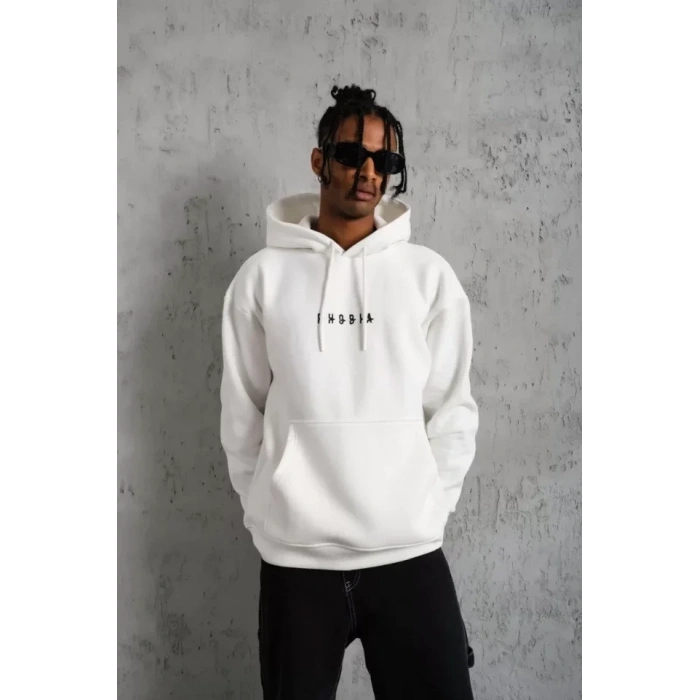 Erkek Astronot Baskılı Kapüşonlu weat  Beyaz