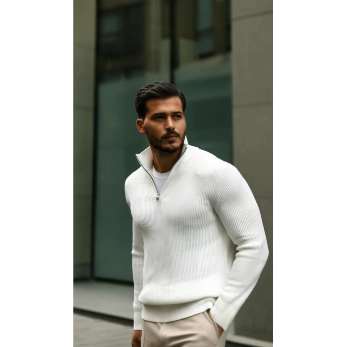 Erkek Balıkçı Zip Yaka Uzun Kollu Triko
