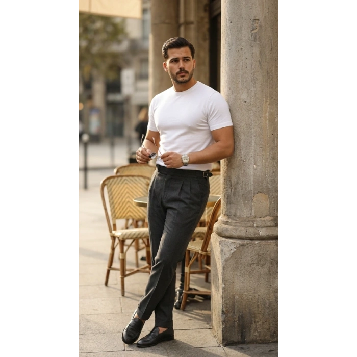 Erkek Basic Bisiklet Yaka Kısa Kollu Triko Tişört  %100 Pamuk Akrilik