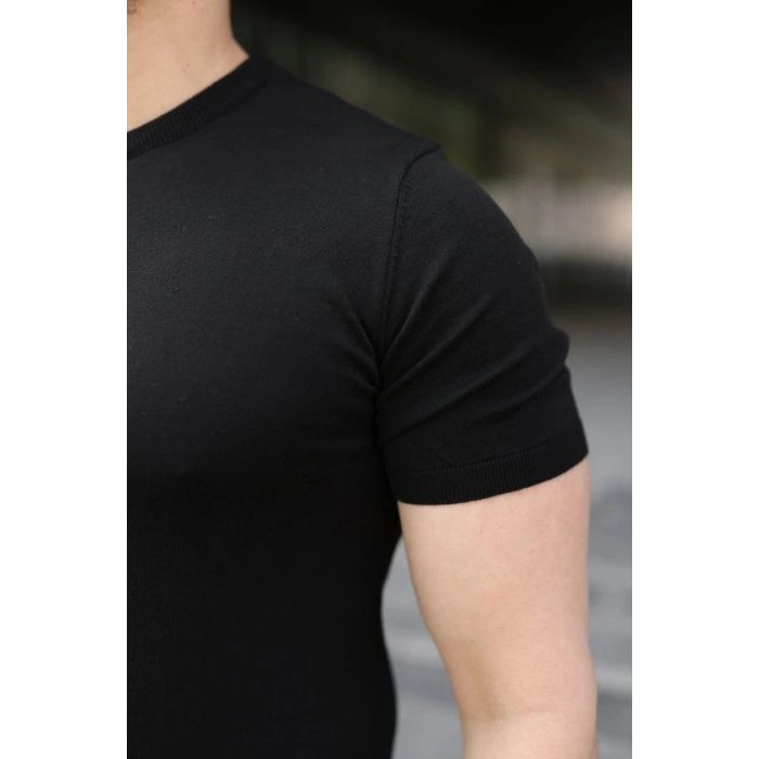 Erkek Basic Bisiklet Yaka Kısa Kollu Triko Tişört  %100 Pamuk Akrilik