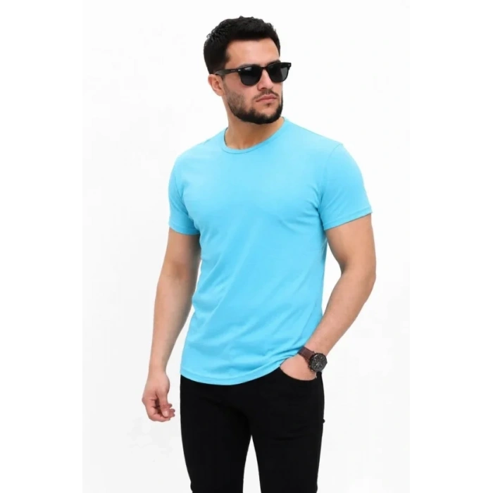 Erkek Basic Tişört Bisiklet Yaka Kısa Kol Günlük Yazlık lim Fit Thirt  Açık avi