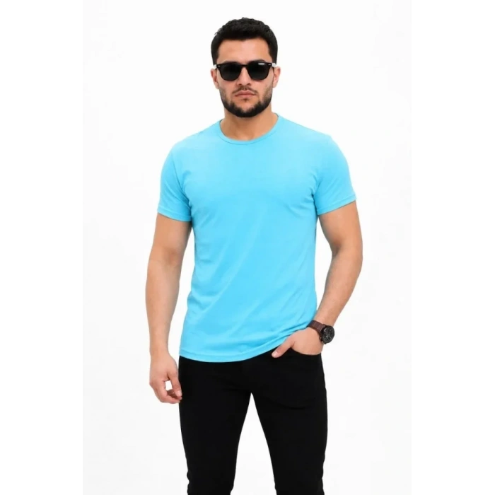 Erkek Basic Tişört Bisiklet Yaka Kısa Kol Günlük Yazlık lim Fit Thirt  Açık avi