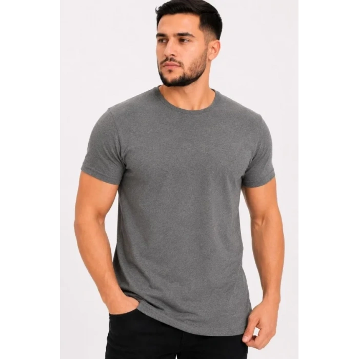 Erkek Basic Tişört Bisiklet Yaka Kısa Kol Günlük Yazlık lim Fit Thirt  Antrasit