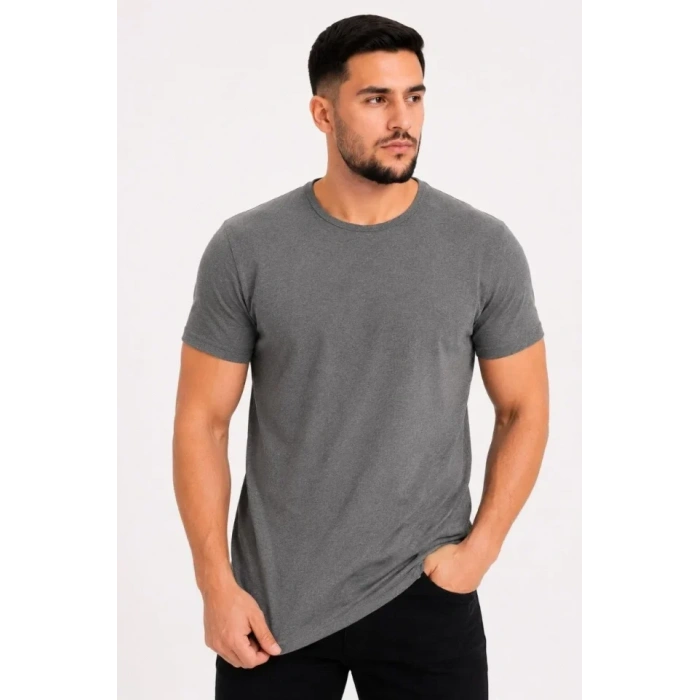 Erkek Basic Tişört Bisiklet Yaka Kısa Kol Günlük Yazlık lim Fit Thirt  Antrasit