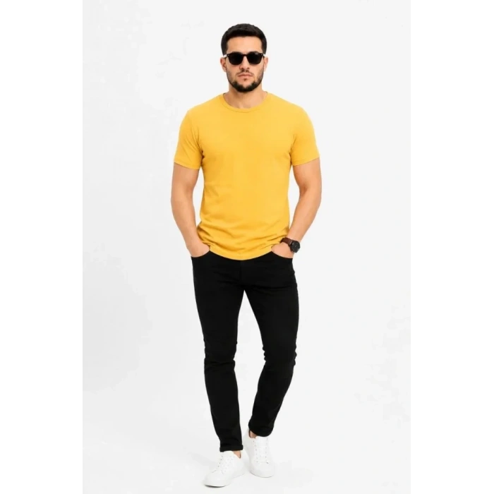 Erkek Basic Tişört Bisiklet Yaka Kısa Kol Günlük Yazlık lim Fit Thirt  arı