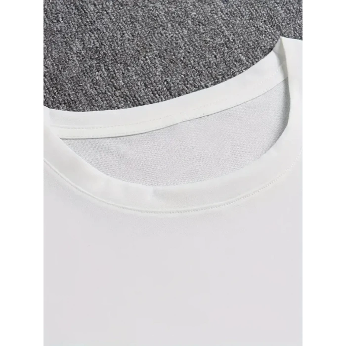 Erkek Baskılı Bisiklet Yaka Erkek Tshirt  Beyaz