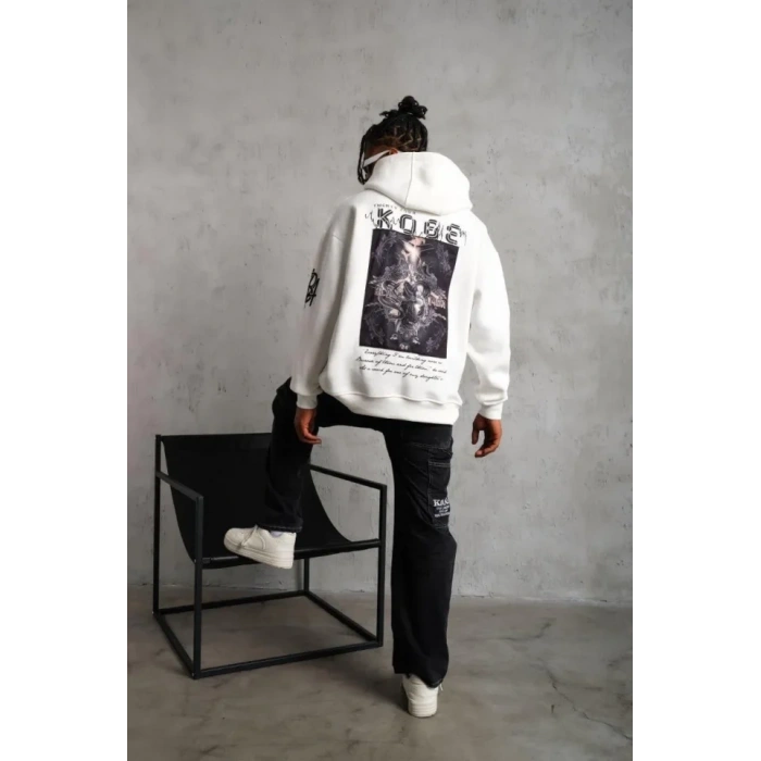 Erkek Baskılı Kapüşonlu weat  Beyaz
