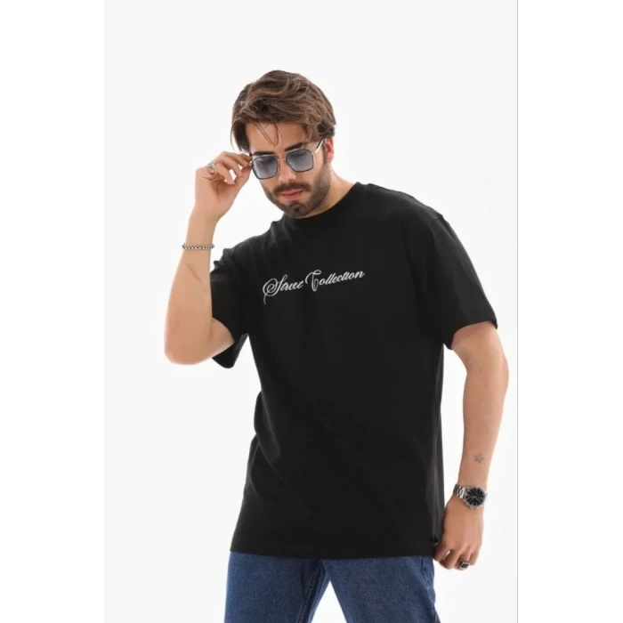 Erkek Baskılı Thirt Kısa Kol Bisiklet Yaka Regular Fit Rahat Kalıp Günlük Tişört  iyah