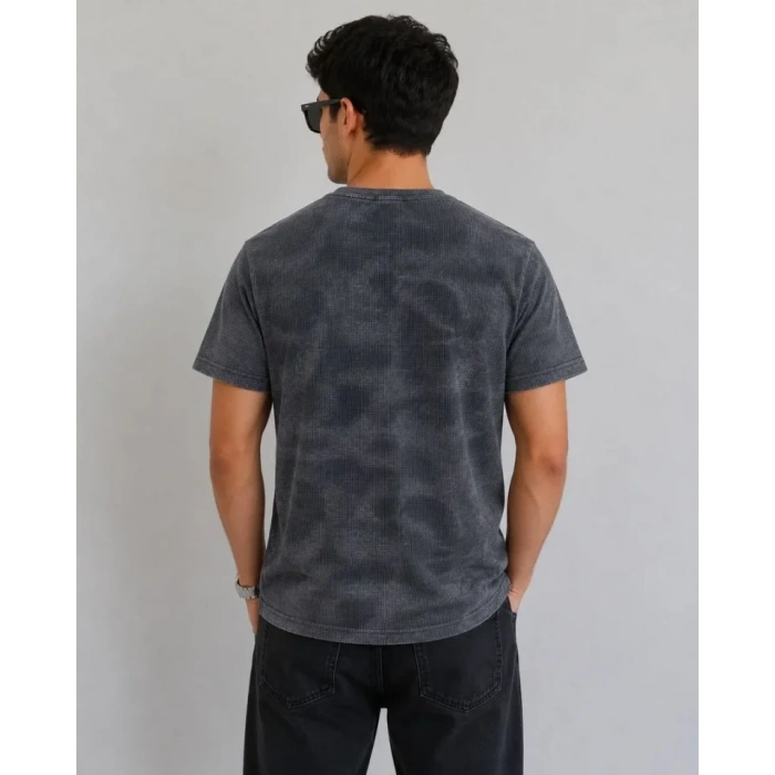 Erkek Batik Desenli Tişört Bisiklet Yaka Kısa Kol Regular Fit Tshirt  Füme
