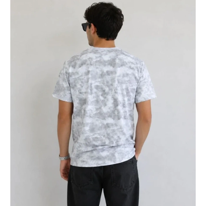 Erkek Batik Desenli Tişört Bisiklet Yaka Kısa Kol Regular Fit Tshirt  Gri