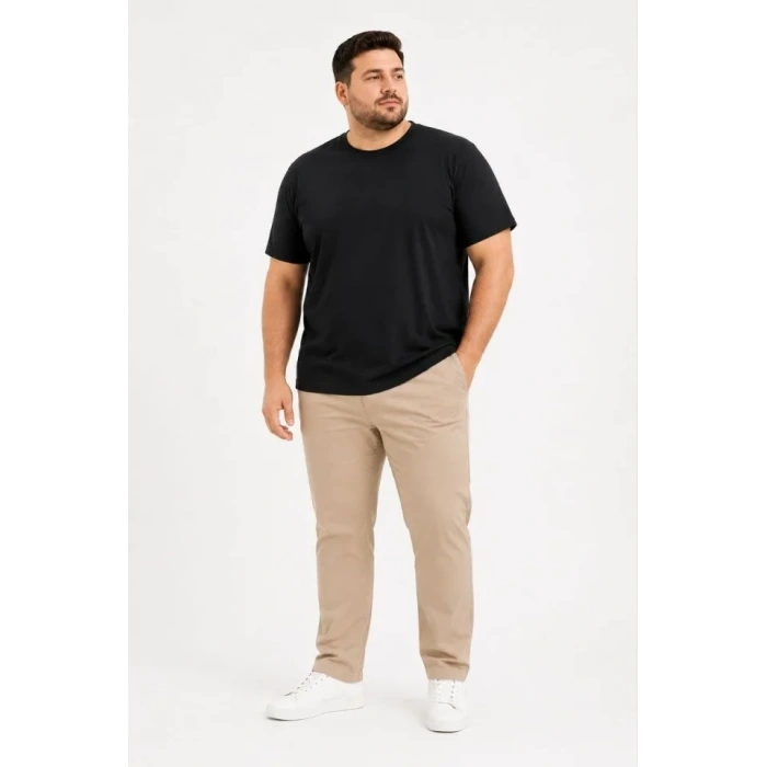 Erkek Battal Big Size Basic Tişört Bisiklet Yaka Rahat Kalıp TShirt  Siyah