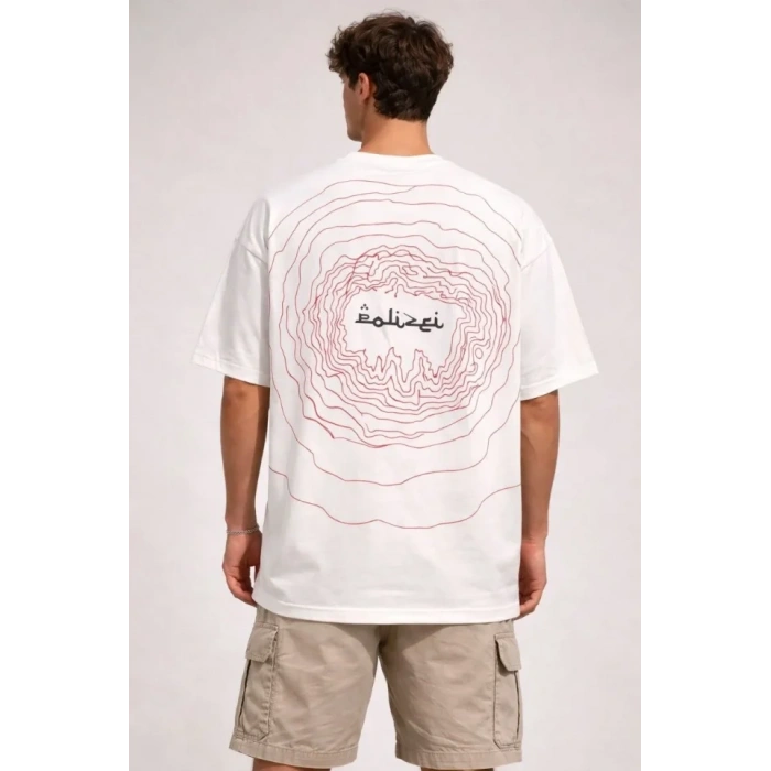 Erkek Bisiklet Yaka Baskılı Kısa Kollu Tişört treetwear Günlük Basic Pamuklu Tshirt  Beyaz