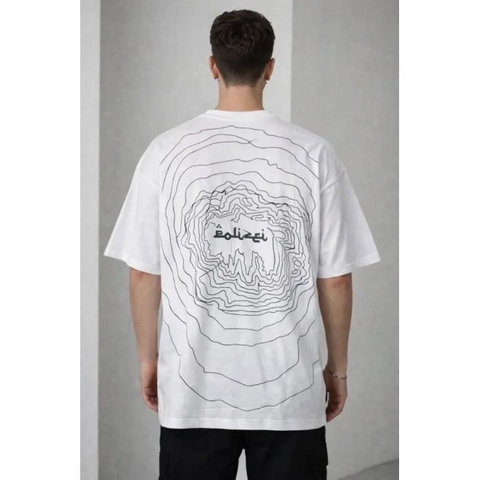 Erkek Bisiklet Yaka Baskılı Kısa Kollu Tişört treetwear Günlük Basic Pamuklu Tshirt  Beyaz