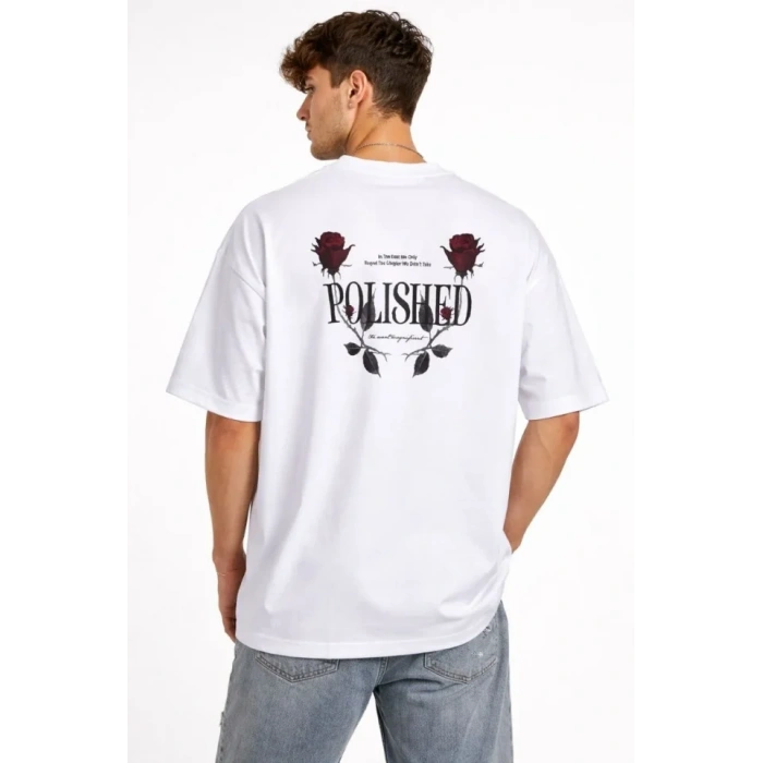 Erkek Bisiklet Yaka Baskılı Kısa Kollu Tişört treetwear Günlük Basic Pamuklu Tshirt  Beyaz