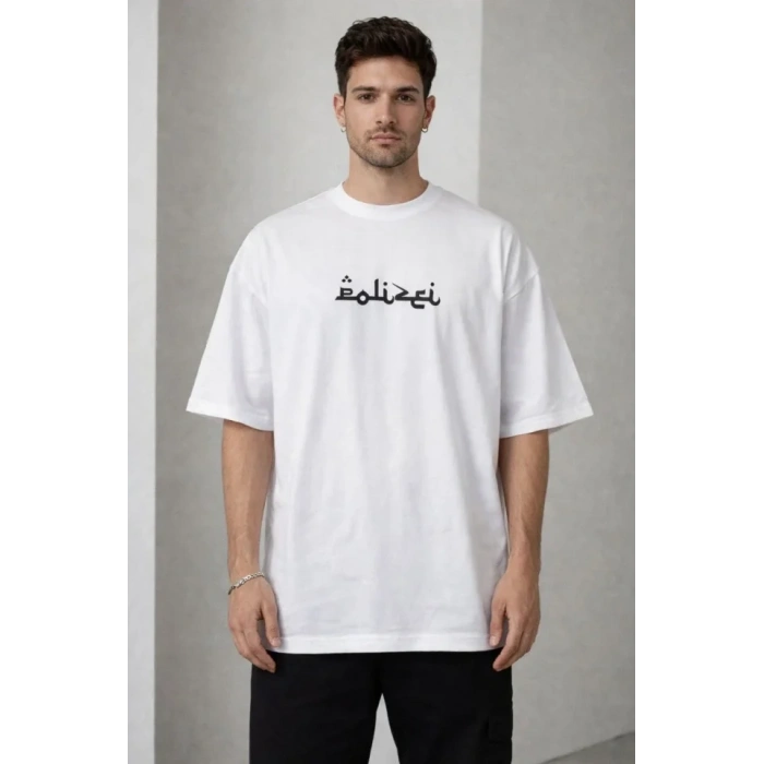 Erkek Bisiklet Yaka Baskılı Kısa Kollu Tişört treetwear Günlük Basic Pamuklu Tshirt  Beyaz