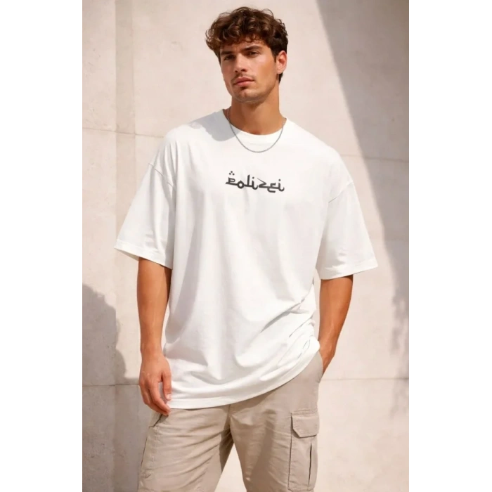 Erkek Bisiklet Yaka Baskılı Kısa Kollu Tişört treetwear Günlük Basic Pamuklu Tshirt  Beyaz