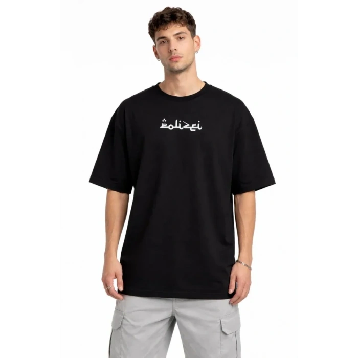 Erkek Bisiklet Yaka Baskılı Kısa Kollu Tişört treetwear Günlük Basic Pamuklu Tshirt  iyah