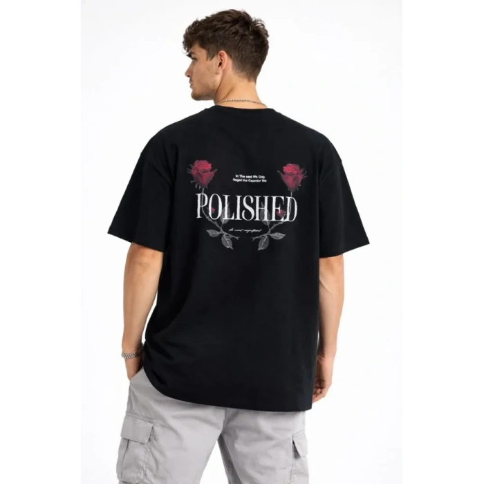 Erkek Bisiklet Yaka Baskılı  Kısa Kollu Tişört treetwear Günlük Basic Pamuklu Tshirt  iyah