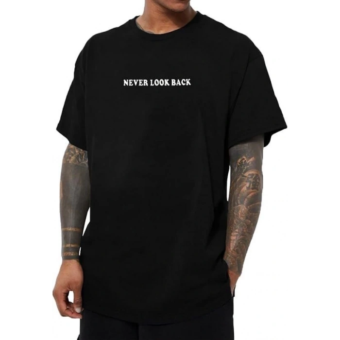 Erkek Bisiklet Yaka Kısa Kol Baskılı Tshirt  iyah