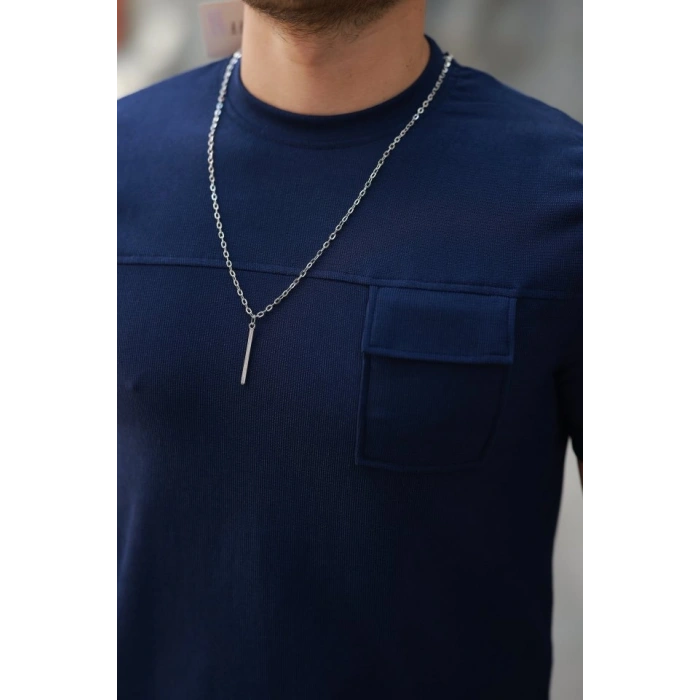 Erkek Cepli Kolyeli Kısa Kollu örme Kumaş Tişört