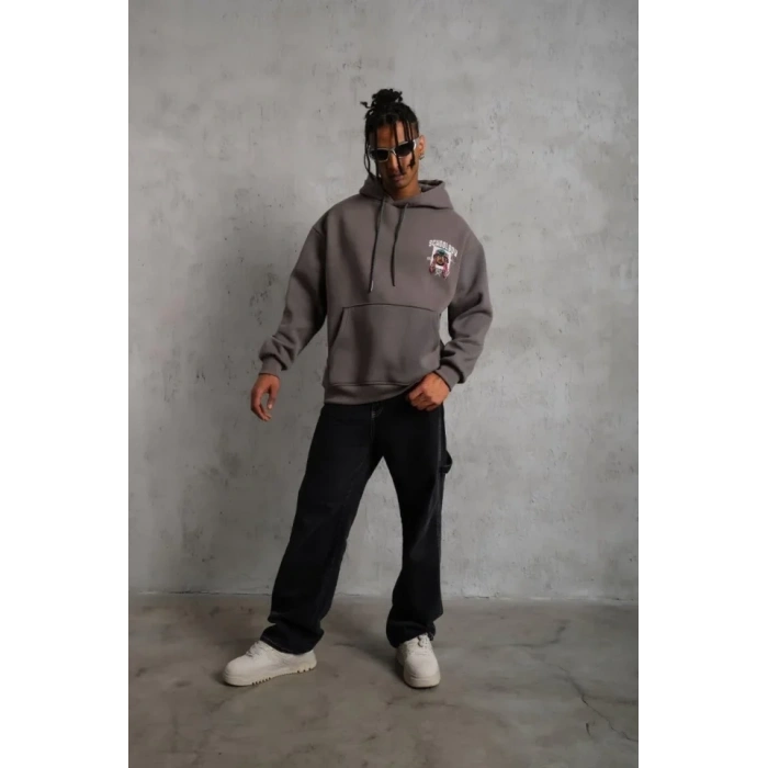 Erkek CHOO BOY Baskılı Kapüşonlu weat  Gri