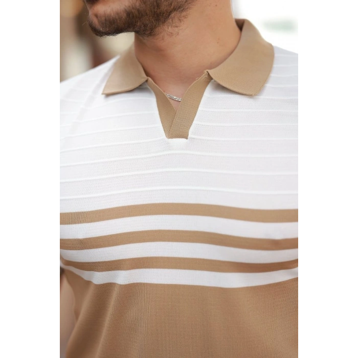 Erkek çizgi Desenli Yakalı Kısa Kollu Tshirt