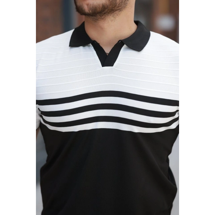 Erkek çizgi Desenli Yakalı Kısa Kollu Tshirt