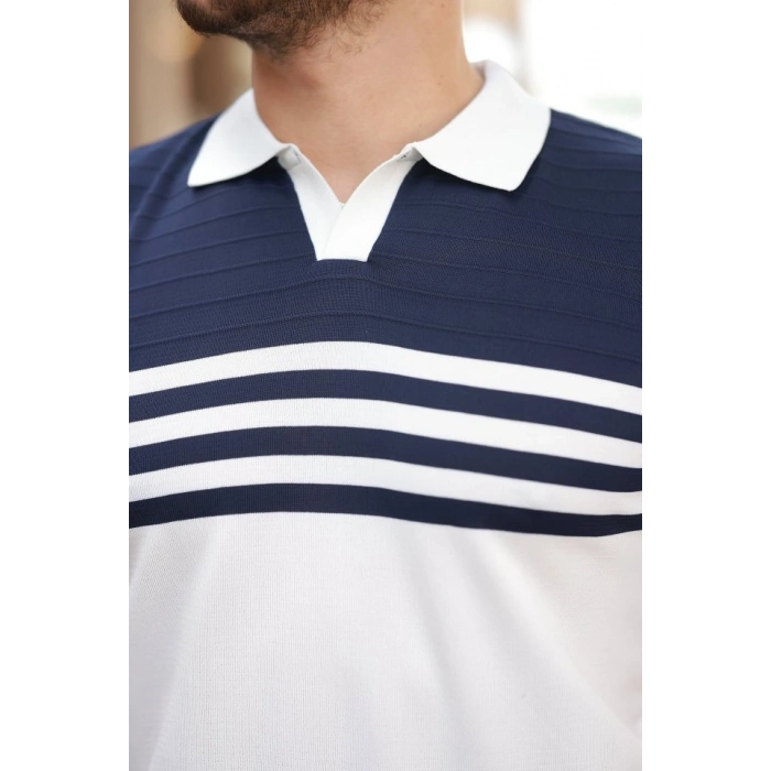 Erkek çizgi Desenli Yakalı Kısa Kollu Tshirt