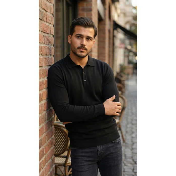 Erkek Düğme Yakalı Triko