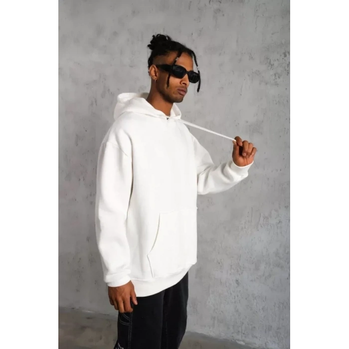 Erkek Düz Kapüşonlu weat  Beyaz