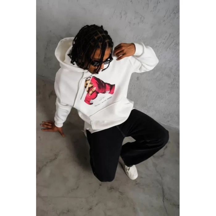 Erkek Eldiven Baskılı Kapüşonlu weat  Beyaz