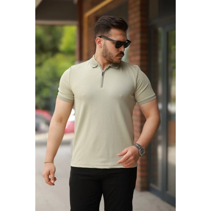 Erkek Fermuarlı Yaka Kısa Kollu Tişört