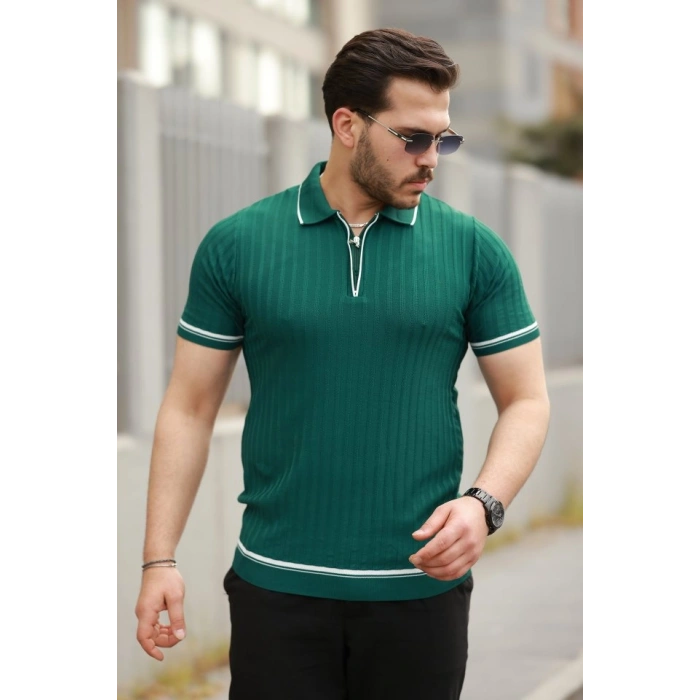 Erkek Fermuarlı Yakalı Kısa Kollu Tshirt