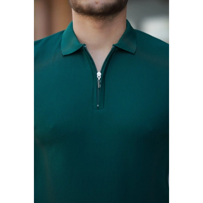 Erkek Fermuarlı Yakalı Kısa Kollu Tshirt