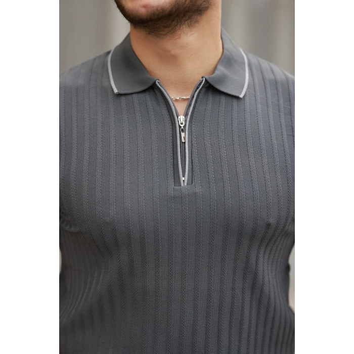 Erkek Fermuarlı Yakalı Kısa Kollu Tshirt