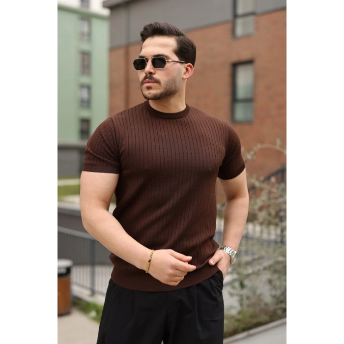 Erkek Fitilli Bisiklet Yaka Triko Tişört