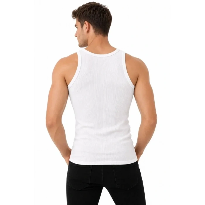 Erkek Fitilli ikralı Kaşkorse Atlet Vücuda Oturan Basic Şıklık  Beyaz