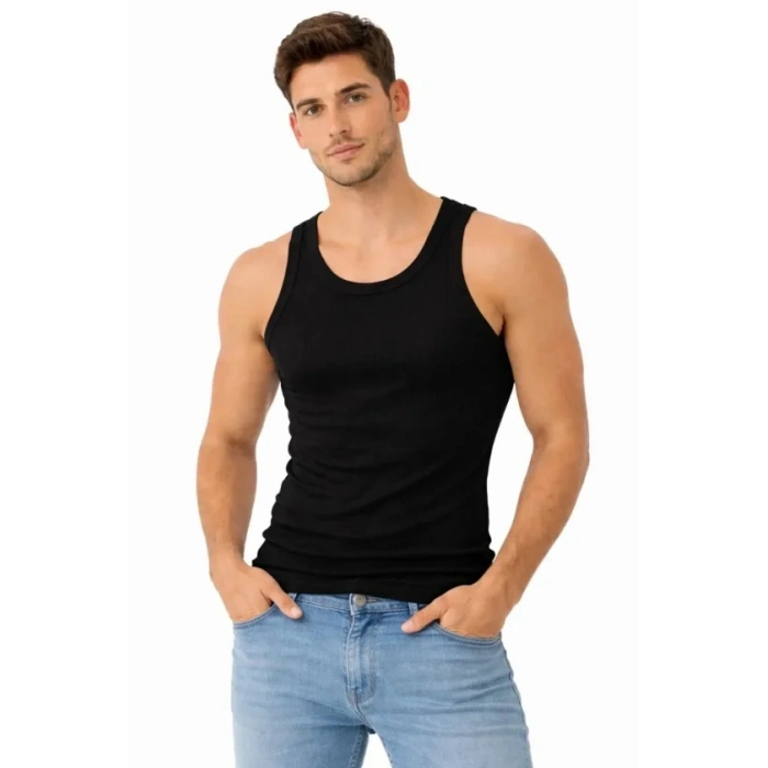 Erkek Fitilli ikralı Kaşkorse Atlet Vücuda Oturan Basic Şıklık  iyah