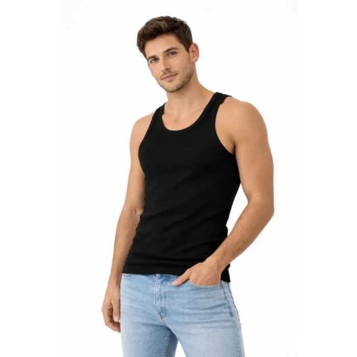 Erkek Fitilli ikralı Kaşkorse Atlet Vücuda Oturan Basic Şıklık  iyah