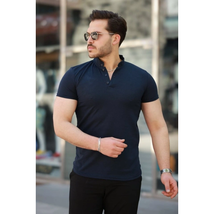 Erkek Hakim Yaka Dokuma Pamuklu Kumaş Kısa Kollu Tshirt