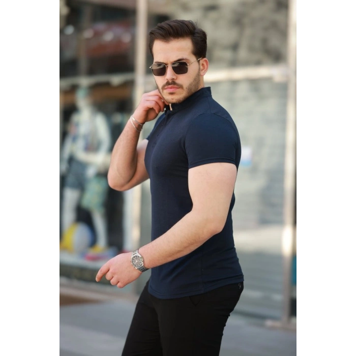 Erkek Hakim Yaka Dokuma Pamuklu Kumaş Kısa Kollu Tshirt