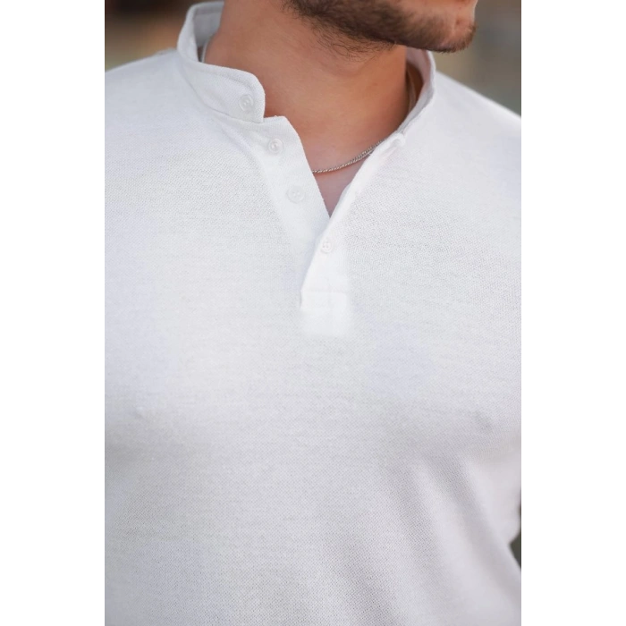 Erkek Hakim Yaka Dokuma Pamuklu Kumaş Kısa Kollu Tshirt