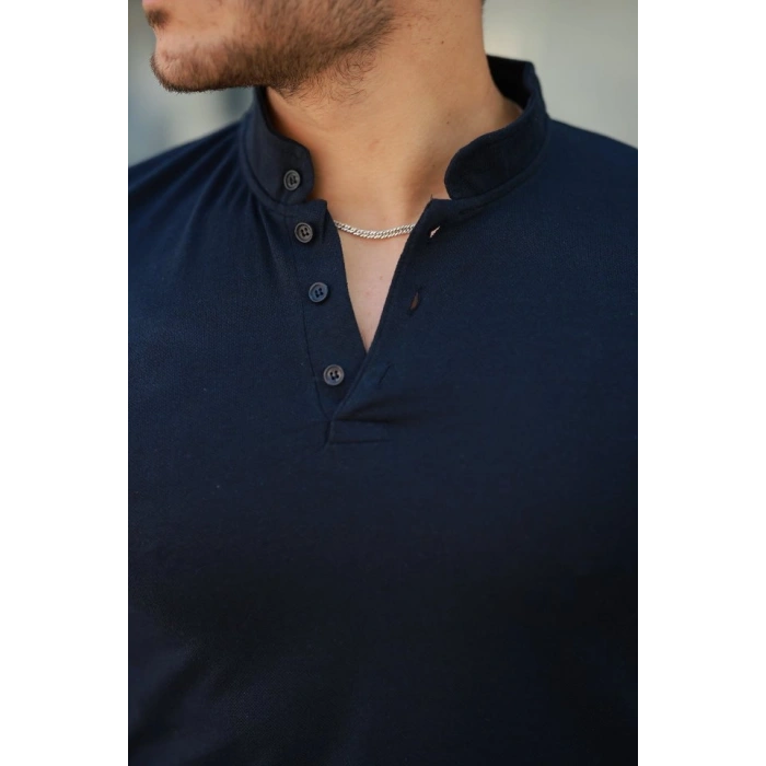 Erkek Hakim Yaka Dokuma Pamuklu Kumaş Kısa Kollu Tshirt