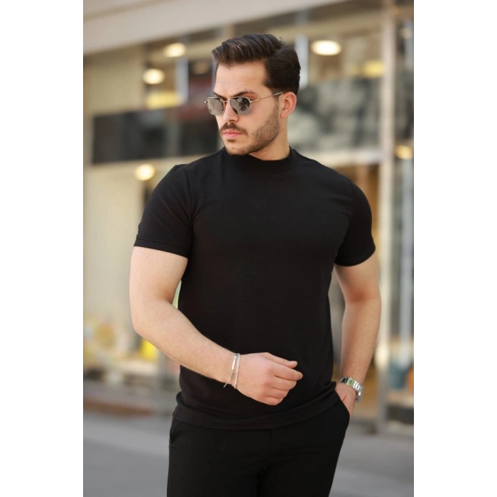 Erkek Ince çizgi Dokulu Kısa Kollu Tshirt