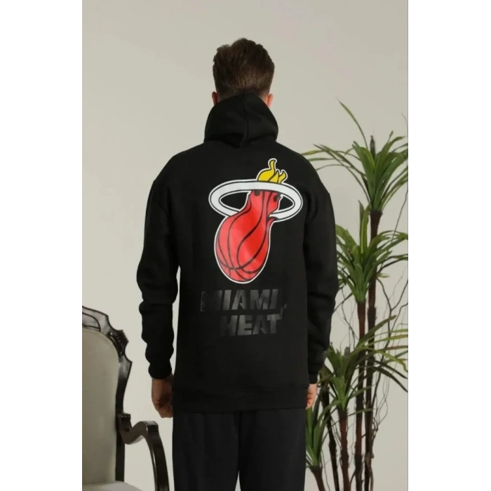 Erkek ırt Baskılı Oversize Üç İplik Kapüşonlu weatshirt  iyah